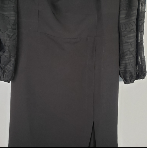 One One Six Jacquard Black Puff Sleeves Square Neck Smock Back Slit Dress, Sz M. - Picture 5 of 11